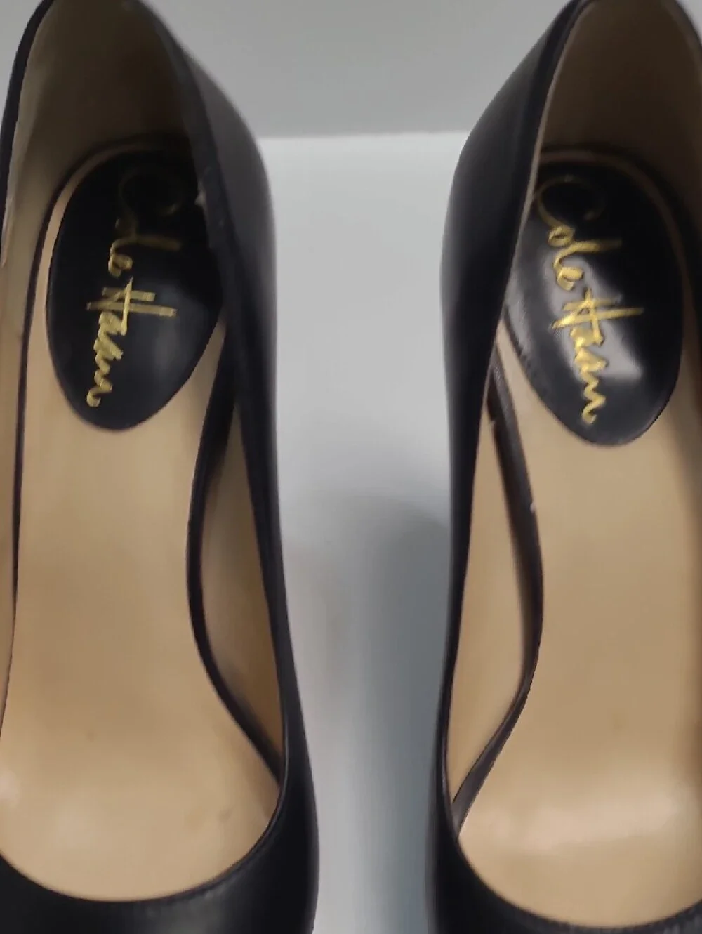 Cole Haan Black Leather Peep-Toe Heels Featuring Nike Air Technology - Size 6.5